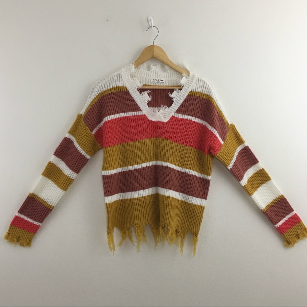 Colorblock V-Neck Distressed Sweater - Picture 8 of 11